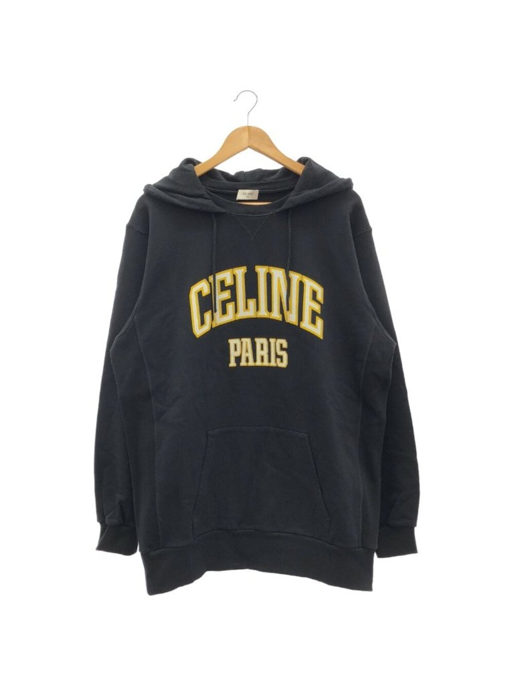 Celine Hedi Slimane Era Black Yellow Cotton Front Logo Size Pullover Hoodie